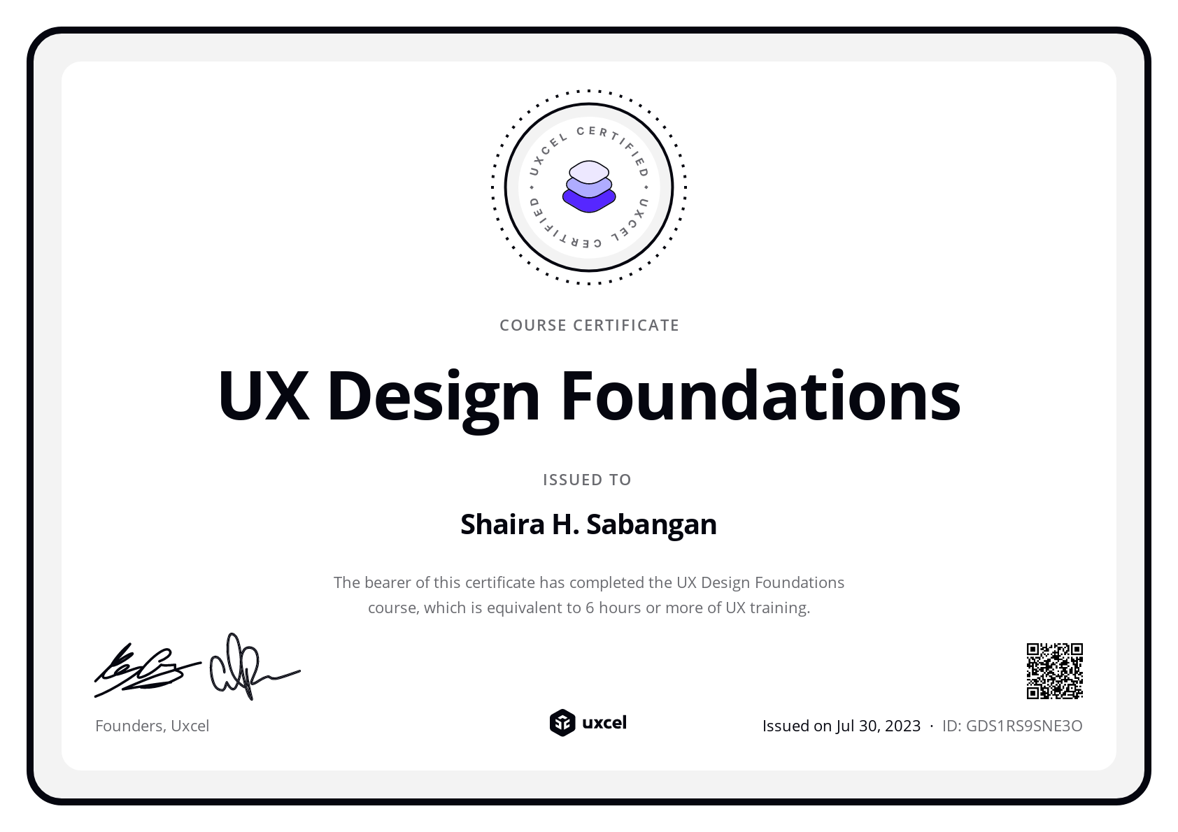 Shaira H. Sabangan's certificate